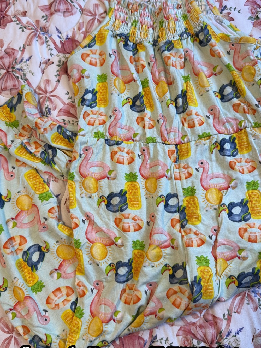 Kids' Bamboo Pink Flamingo & Tropical Print One-Piece jumpsuit